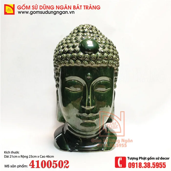 Tượng Đầu Phật gốm sứ decor trang trí men xanh đồng cổ