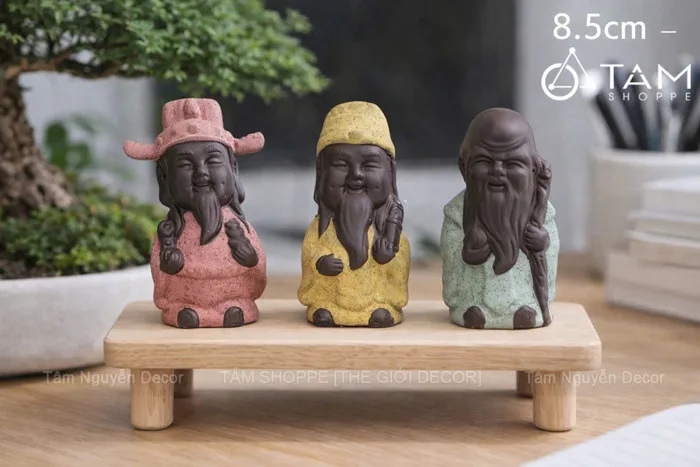 Bộ 3 tượng ông Phúc - Lộc - Thọ mini gốm nâu [Cao 8.5cm/ trầm ấm]  TUONGPHAT-06