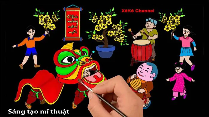 Vẽ Tranh Đề Tài Mùa Xuân Ngày Tết Quê Em | Vẽ Ông Lân, Ông Địa Ngày Tết |  Múa Lân Ngày Tết